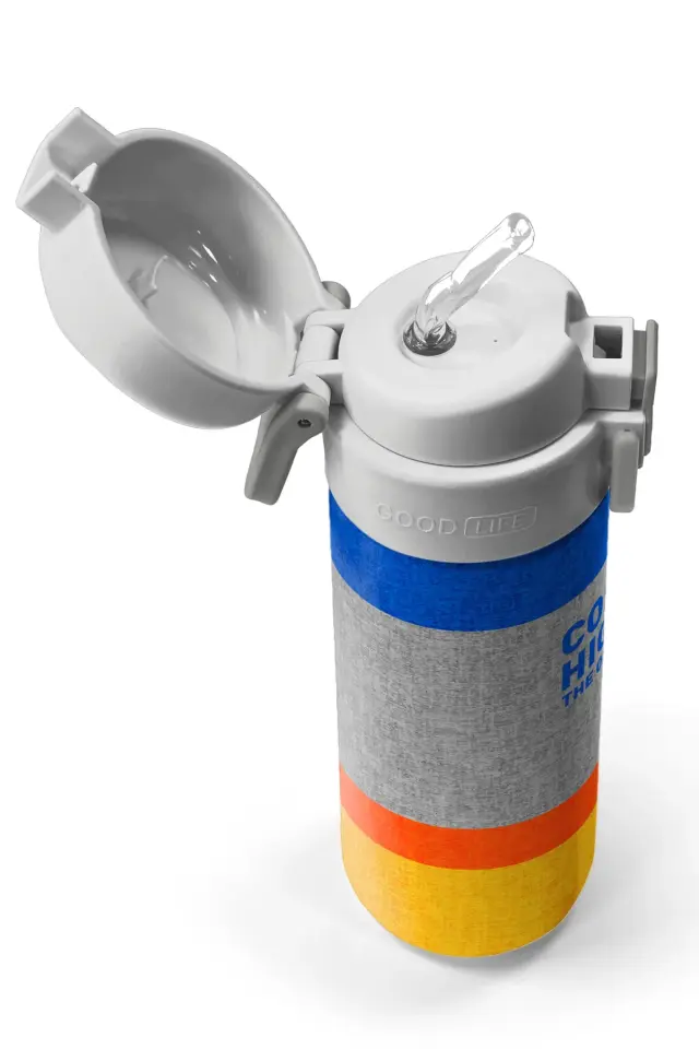 Coral High Kids Gri Turuncu Çizgi Desenli Pipetli ve Direkt İçim Çelik Termos 500 ml 38121 Adet