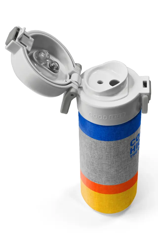 Coral High Kids Gri Turuncu Çizgi Desenli Pipetli ve Direkt İçim Çelik Termos 500 ml 38121 Adet