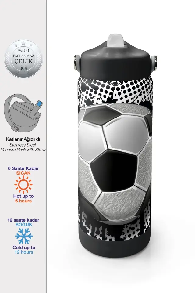 Coral High Futbol Desenli Katlanır Ağızlıklı Çelik Termos 650 ml 38390 Adet