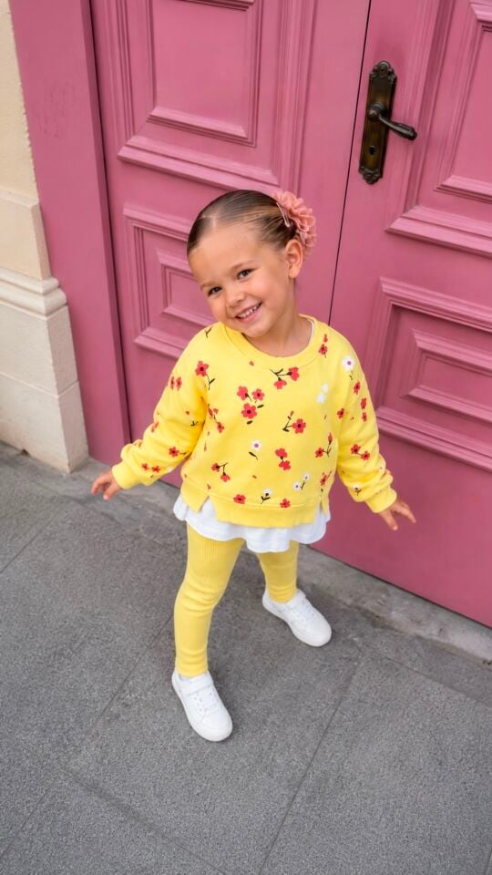 Sarı Çicek Baskılı Takım 7-8 YAŞ
