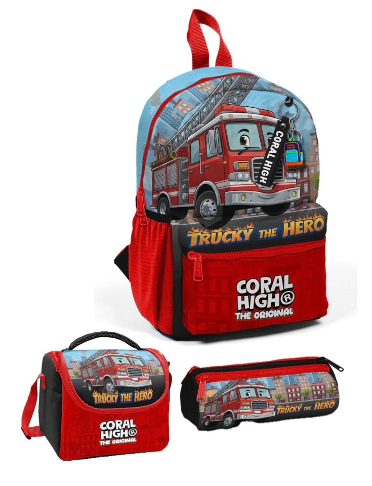 CORAL HİGH Minik Yuva Sırt Çantası Kırmızı Mavi İtfafiye Desenli İki Bölmeli Adet