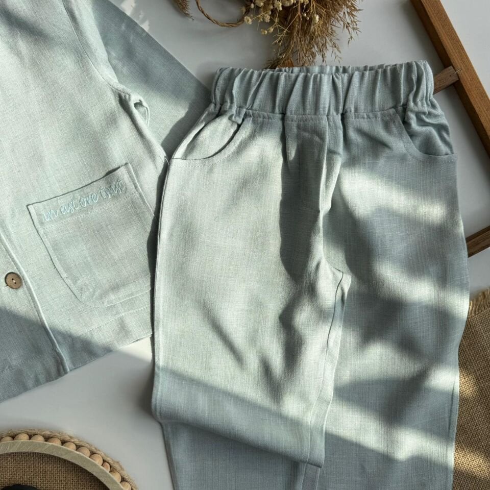 3'lü Keten Ceketli Takım Mavi 6-7 YAŞ