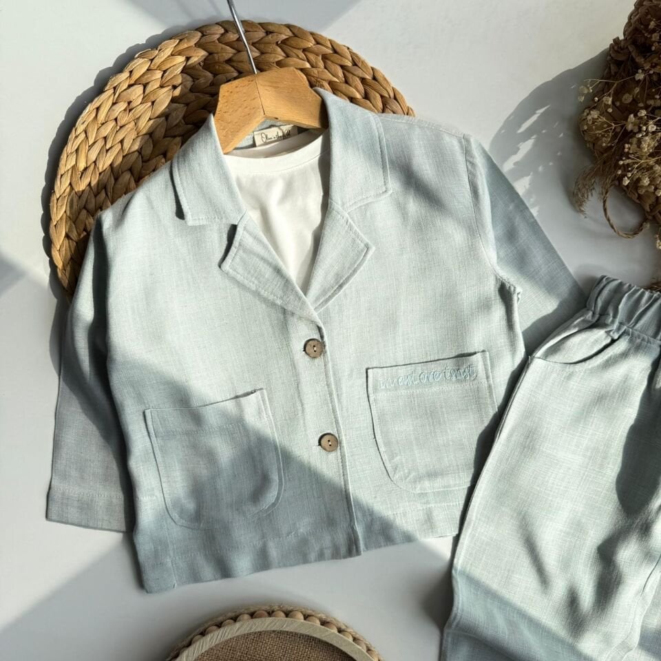 3'lü Keten Ceketli Takım Mavi 6-7 YAŞ