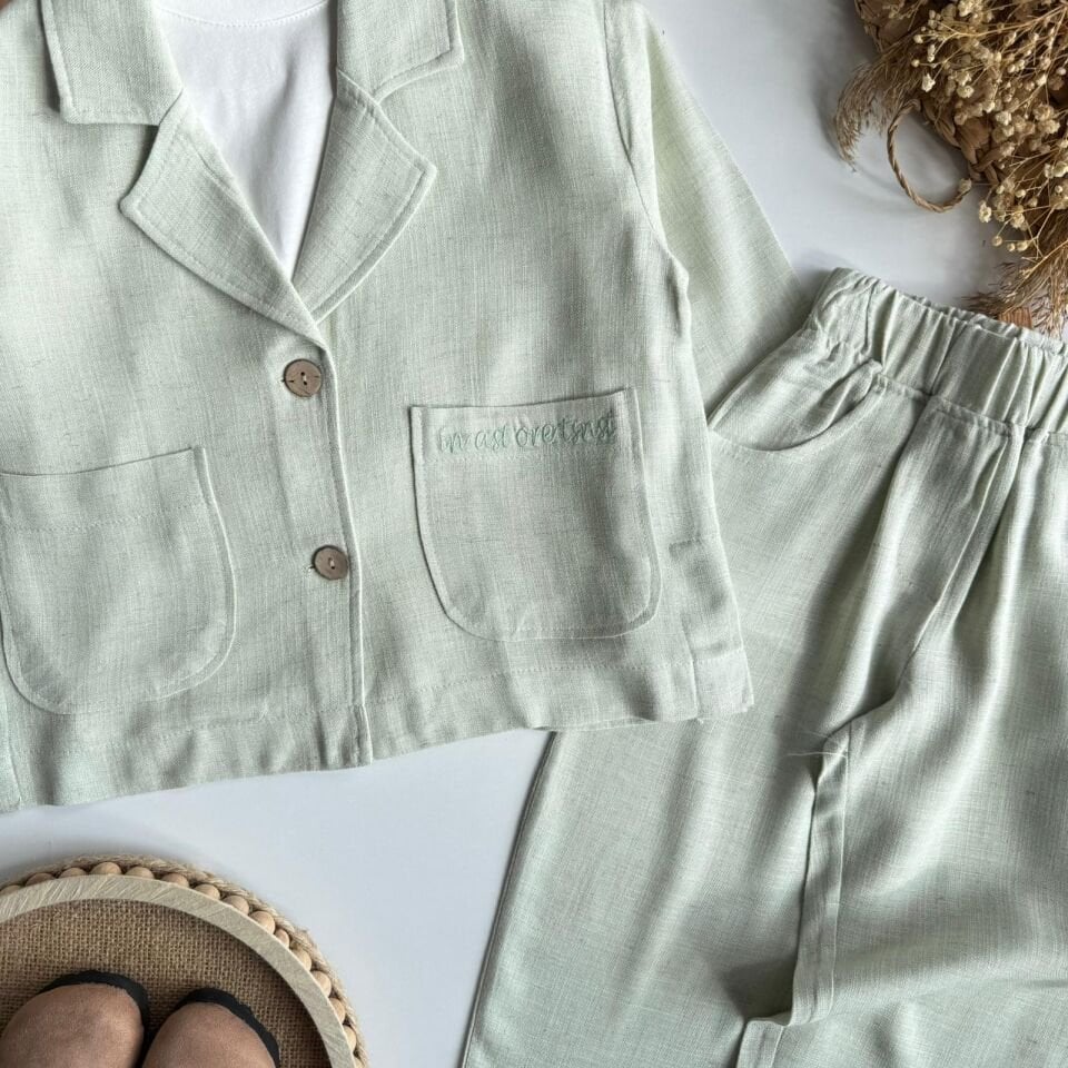 3'lü Keten Ceketli Takım SuYeşil 6-7 YAŞ