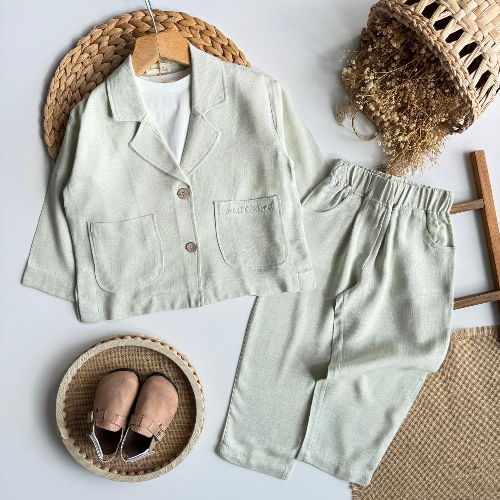 3'lü Keten Ceketli Takım SuYeşil 6-7 YAŞ