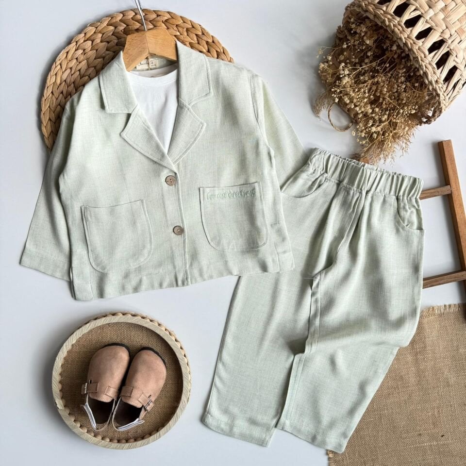 3'lü Keten Ceketli Takım SuYeşil 6-7 YAŞ