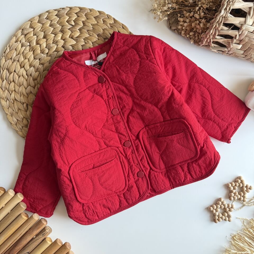 Kapitone Kırmızı Mont 2-3 YAŞ