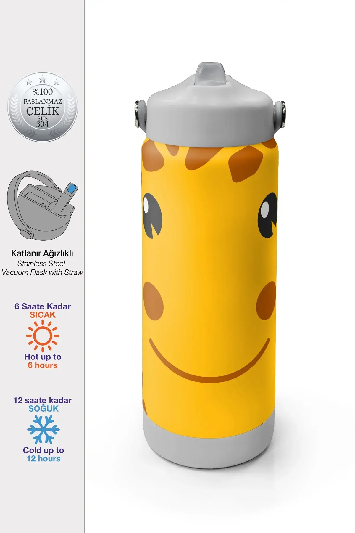 Coral High Zürafa Desenli Katlanır Ağızlıklı Çelik Termos 650 ml 38344 Adet