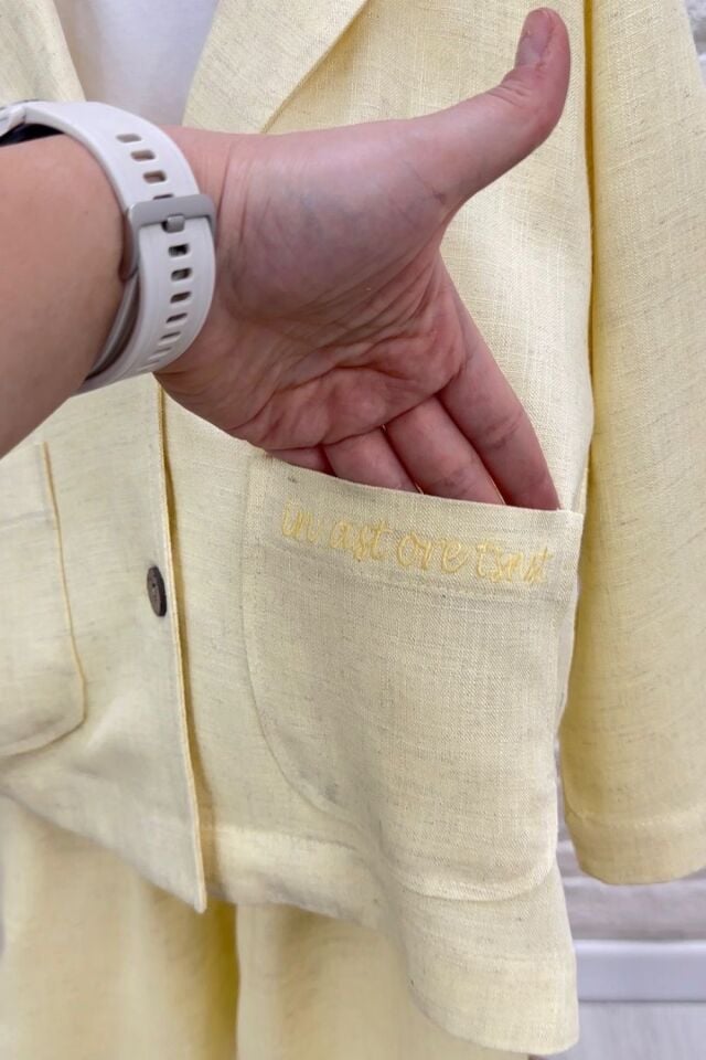 3'lü Keten Ceketli Takım Sarı 6-7 YAŞ