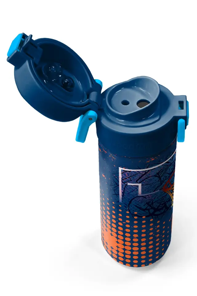 Coral High Kids Turuncu Lacivert Basketbol Desenli Pipetli ve Direkt İçim Çelik Termos 500 ml 31967 Adet