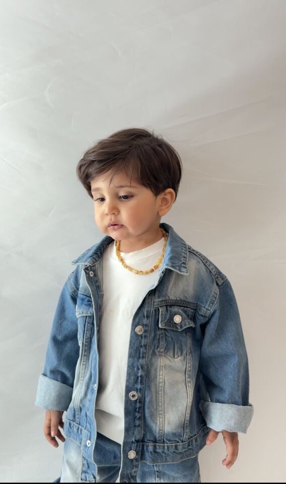 Eskitme Denim Ceketli Takım 9-10 YAŞ