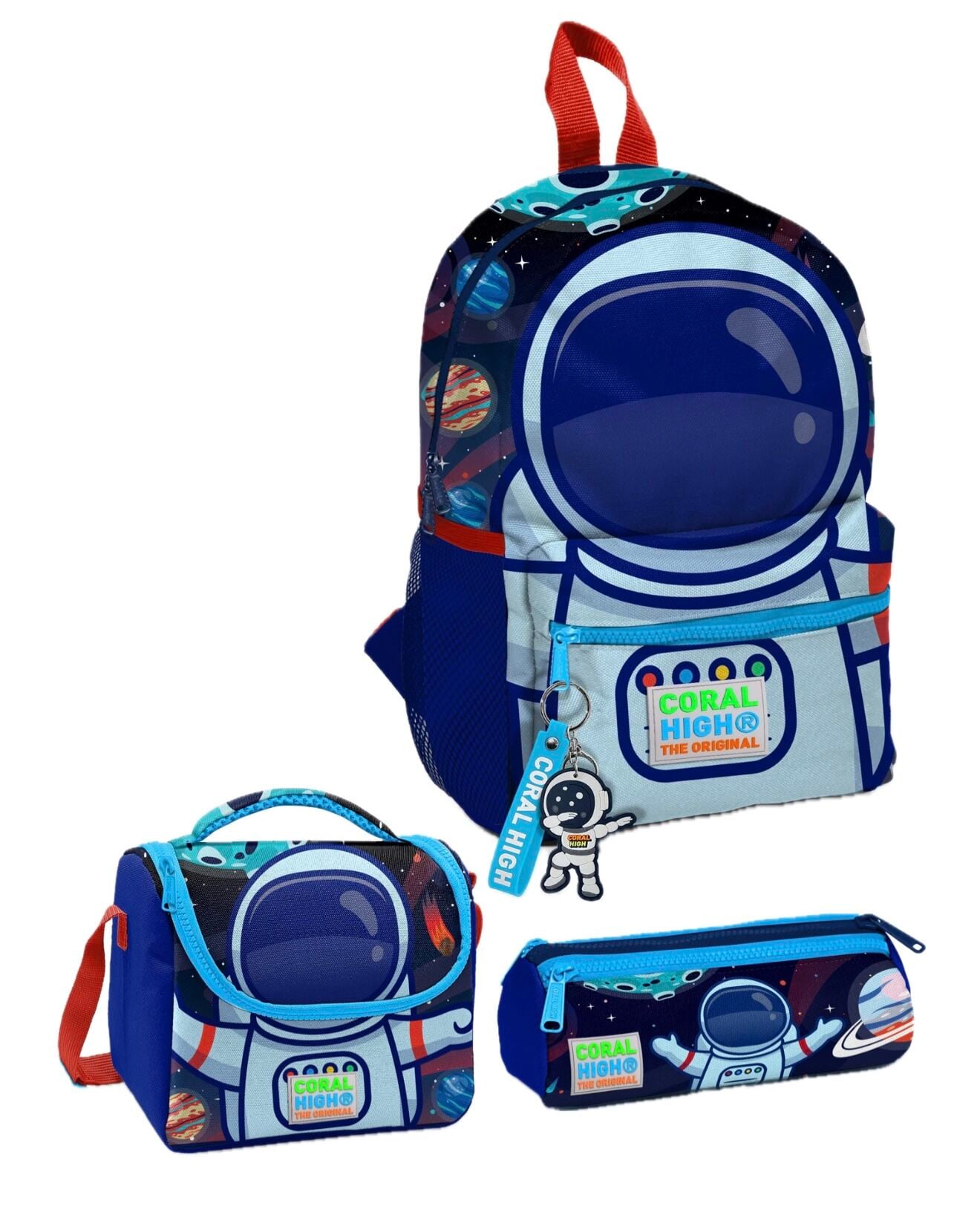 CORAL HİGH Minik Yuva Sırt Çantası Saks Mavi Astronot Desenli İki Bölmeli Adet