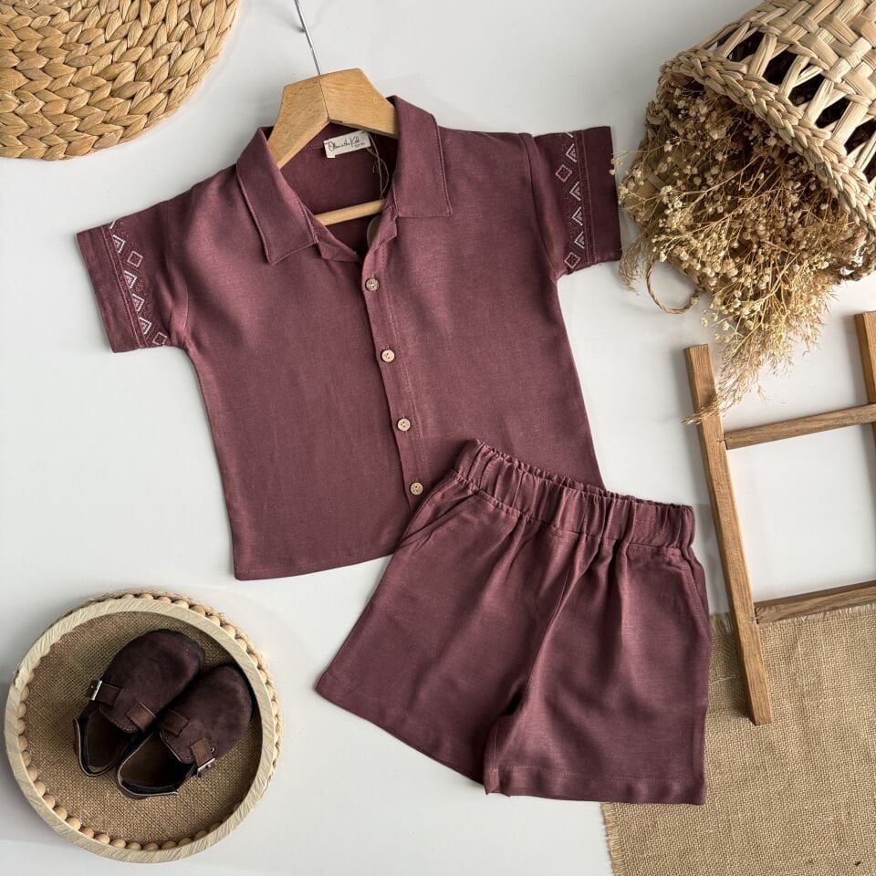 Keten Bordo Şortlu Takım 6-7 YAŞ