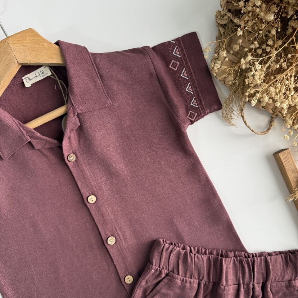 Keten Bordo Şortlu Takım 6-7 YAŞ