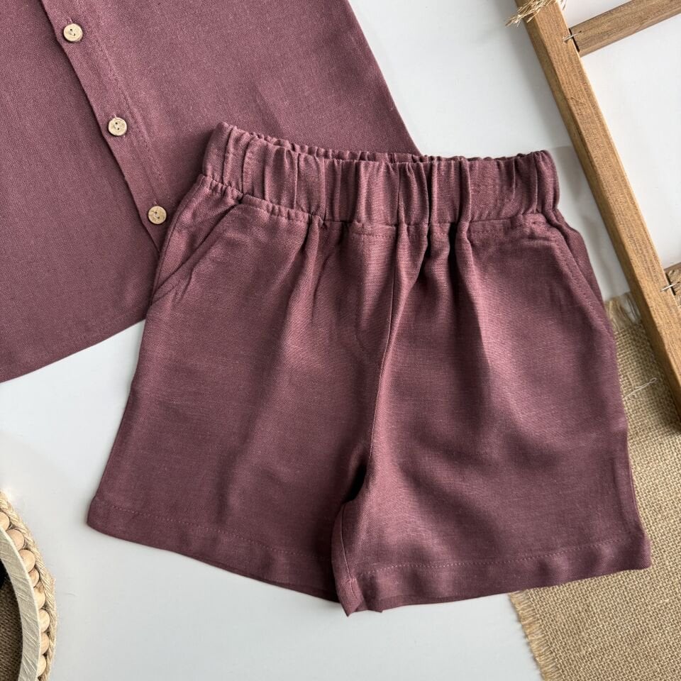 Keten Bordo Şortlu Takım 6-7 YAŞ