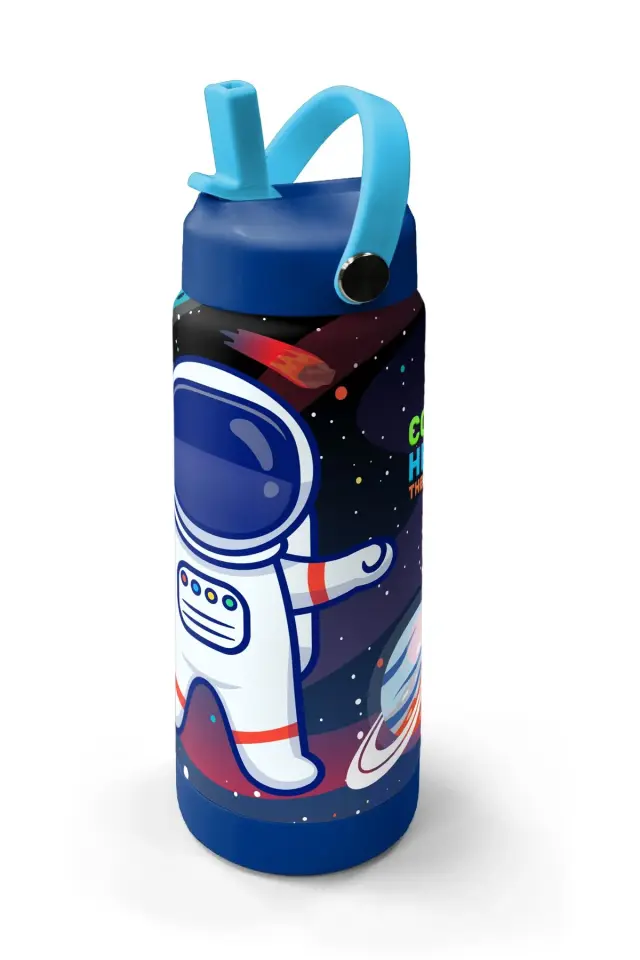 Coral High Saks Lacivert Astronot Desenli Katlanır Ağızlıklı Çelik Termos 650 ml Adet