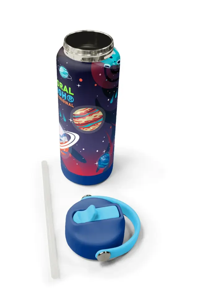 Coral High Saks Lacivert Astronot Desenli Katlanır Ağızlıklı Çelik Termos 650 ml Adet