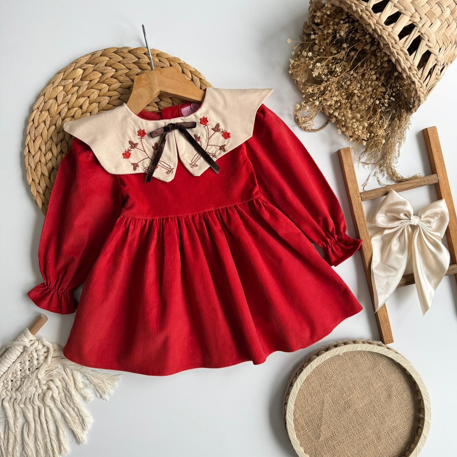 Kiremit Rengi Kadife Elbise 7-8 YAŞ