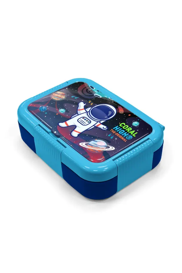Coral High Kids Saks Mavi Astronot Dinozor Desenli Paslanmaz Çelik Beslenme Kabı 39240 Adet