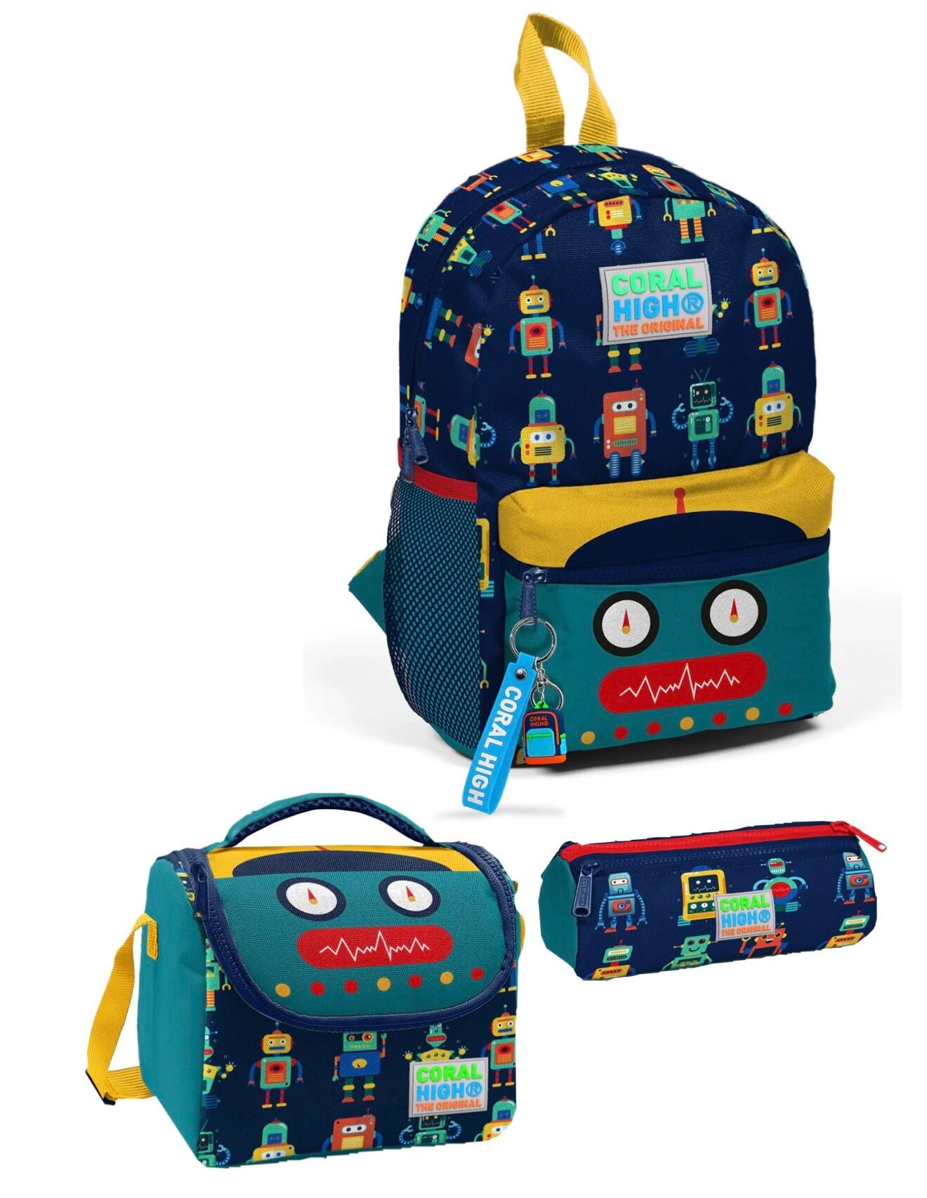 CORAL HİGH Minik Yuva Sırt Çantası Lacivert Civit Robot Desenli İki Bölmeli Adet