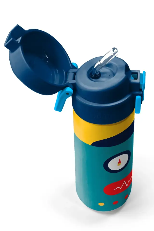 Coral High Kids Lacivert Çivit Robot Desenli Pipetli ve Direkt İçim Çelik Termos 500 ml 31918 Adet