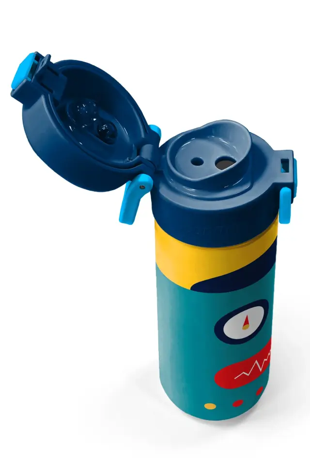 Coral High Kids Lacivert Çivit Robot Desenli Pipetli ve Direkt İçim Çelik Termos 500 ml 31918 Adet