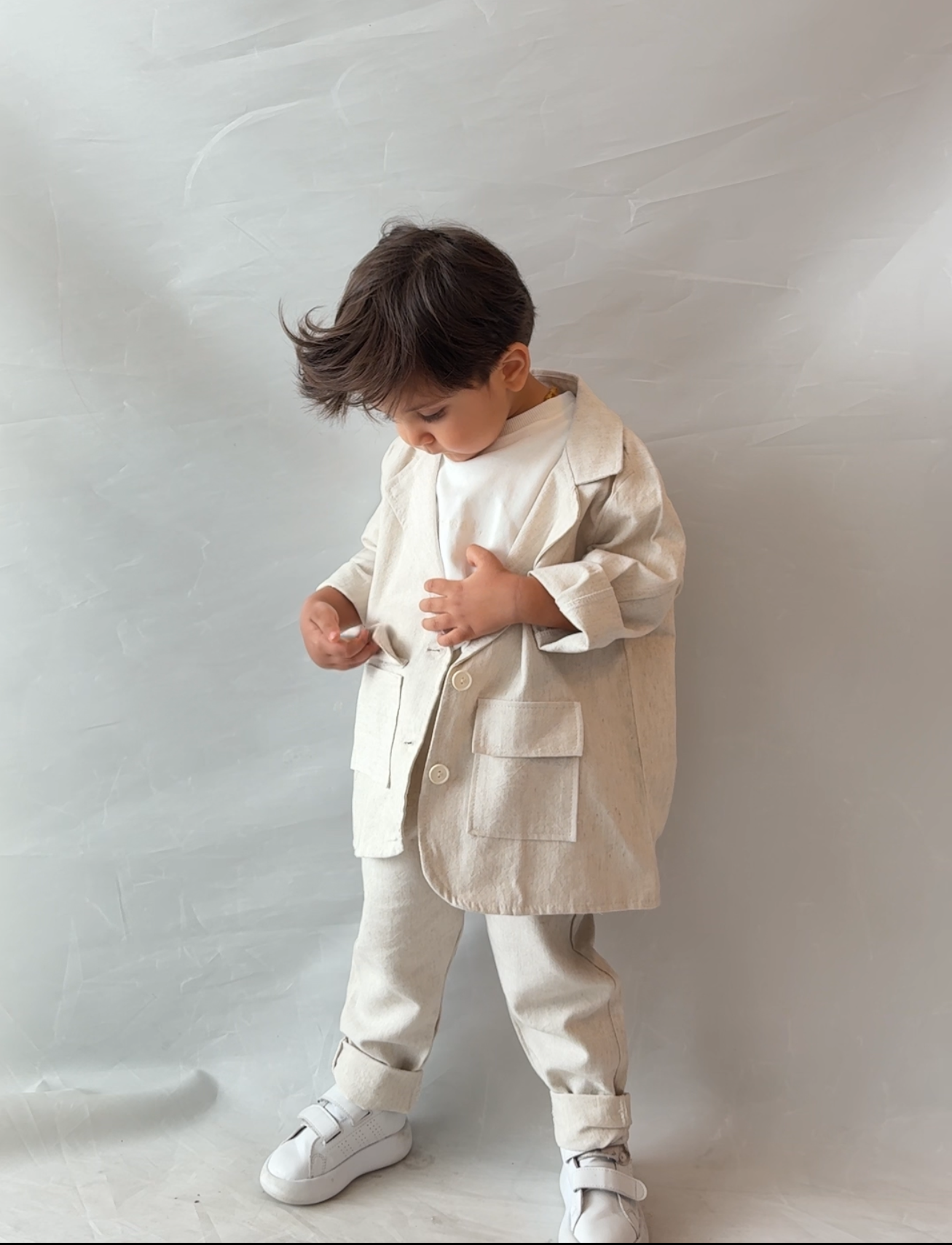 Keten 3'lü Krem Ceketli Takım 4-5 YAŞ