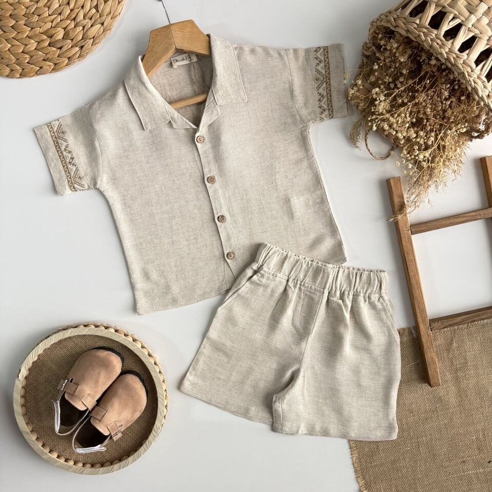 Keten Krem Şortlu Takım 6-7 YAŞ