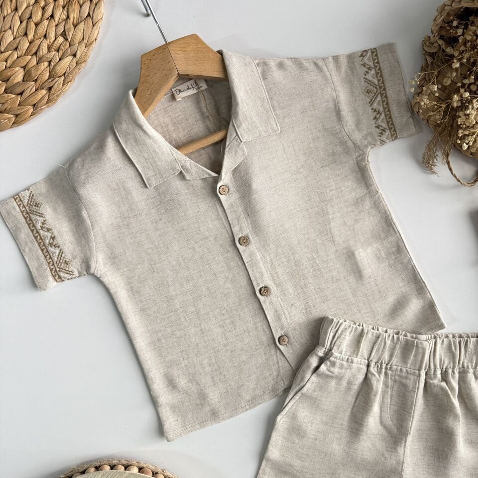 Keten Krem Şortlu Takım 6-7 YAŞ