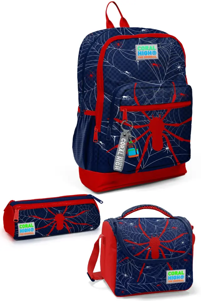Coral High Kids Lacivert Kırmızı Örümcek Desenli 3’lü Okul Çanta Seti SET0123720 Adet