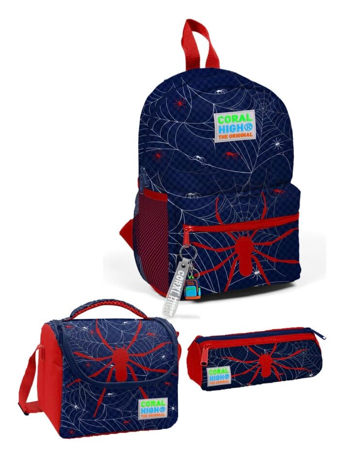 CORAL HİGH KIDS Minik Yuva Sırt Çantası Lacivert Kırmızı Örümcek Desenli İki Bölmeli Adet