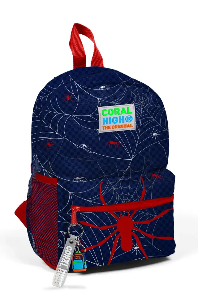 CORAL HİGH KIDS Minik Yuva Sırt Çantası Lacivert Kırmızı Örümcek Desenli İki Bölmeli Adet