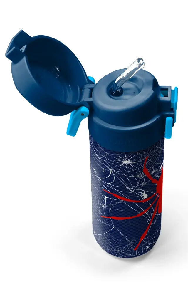 Coral High Kids Lacivert Kırmızı Örümcek Desenli Pipetli ve Direkt İçim Çelik Termos 500 ml 31931 Adet