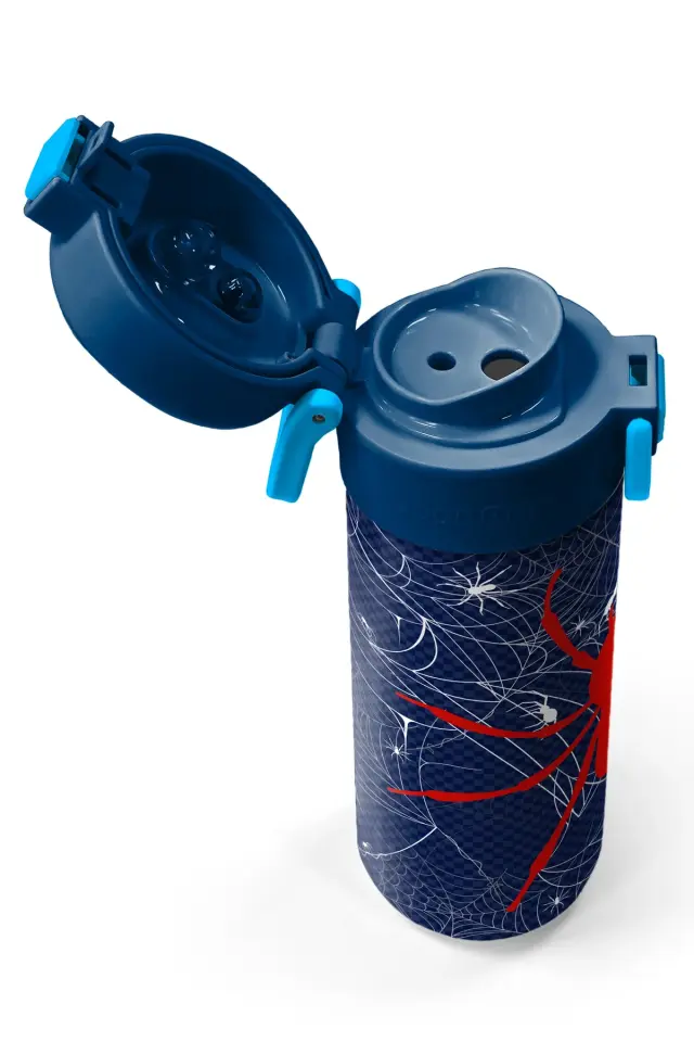 Coral High Kids Lacivert Kırmızı Örümcek Desenli Pipetli ve Direkt İçim Çelik Termos 500 ml 31931 Adet