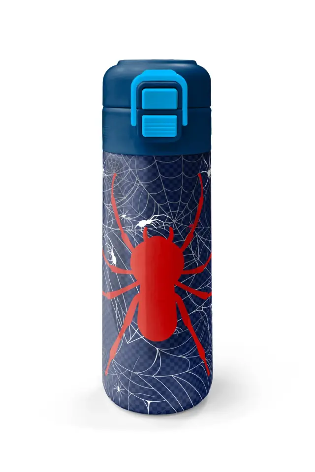 Coral High Kids Lacivert Kırmızı Örümcek Desenli Pipetli ve Direkt İçim Çelik Termos 500 ml 31931 Adet