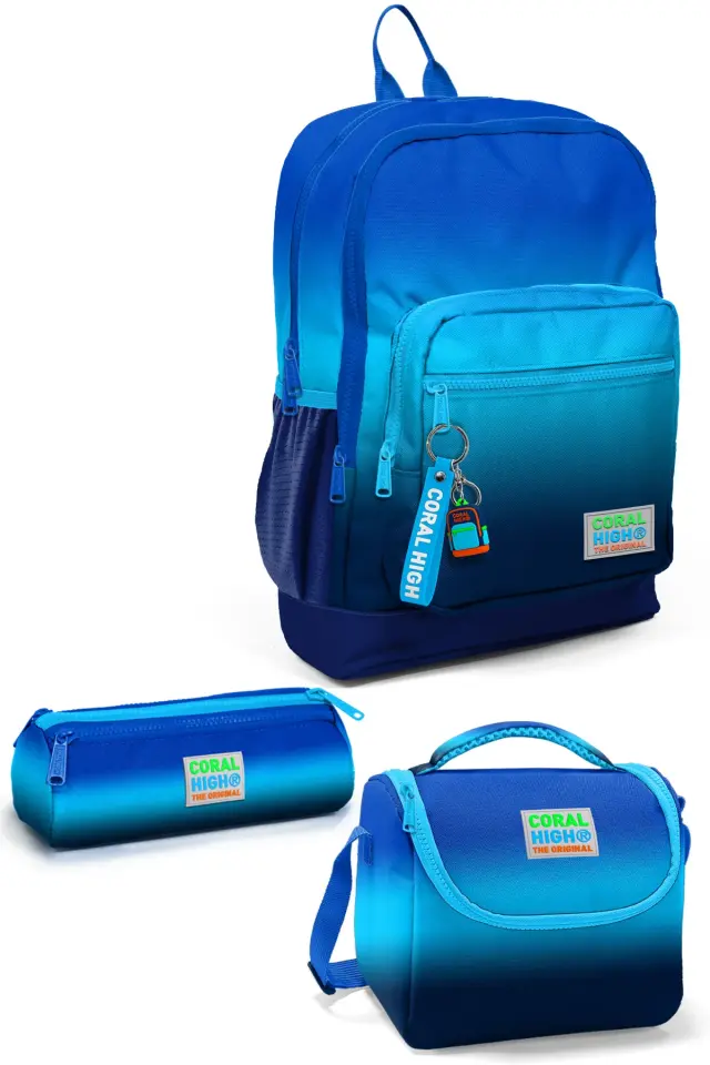 Coral High Kids Lacivert Mavi Renk Geçişli 3’lü Okul Çanta Seti SET0123745 Adet