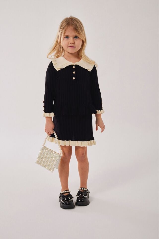 Siyah Triko Etekli Takım (Çanta Hediyeli) 4-5 YAŞ