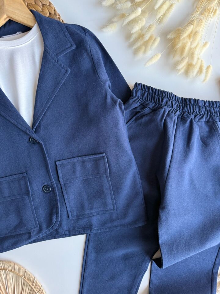 Keten Lacivert Ceketli Takım 4-5 YAŞ