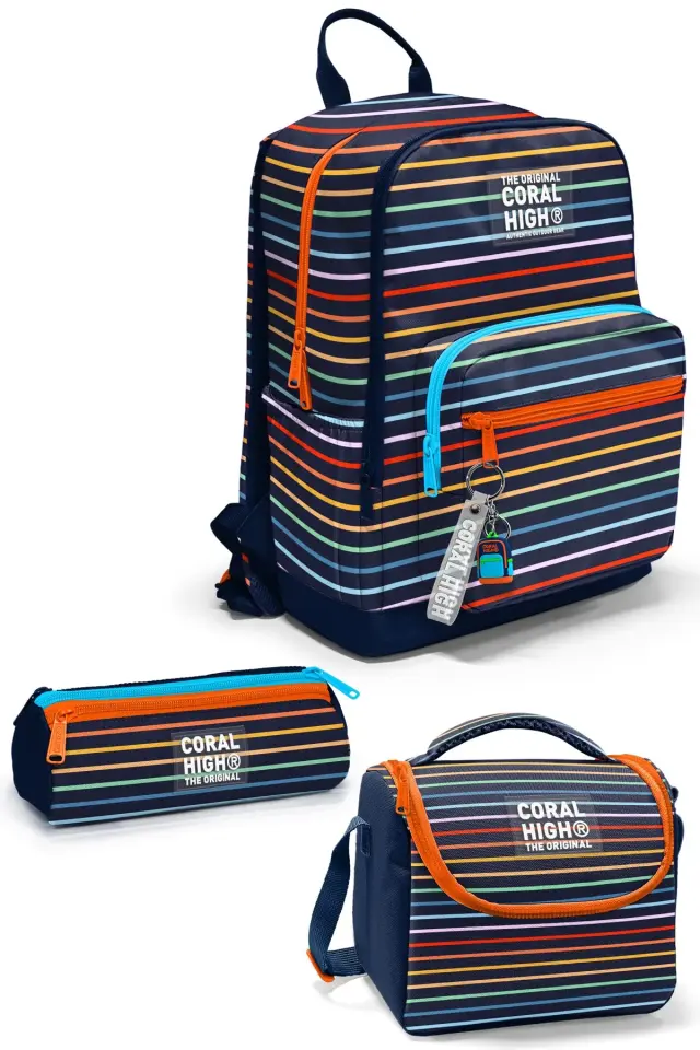 Coral High Çok Renkli Çizgi Desenli 3’lü Okul Çanta Seti SET0133231 Adet
