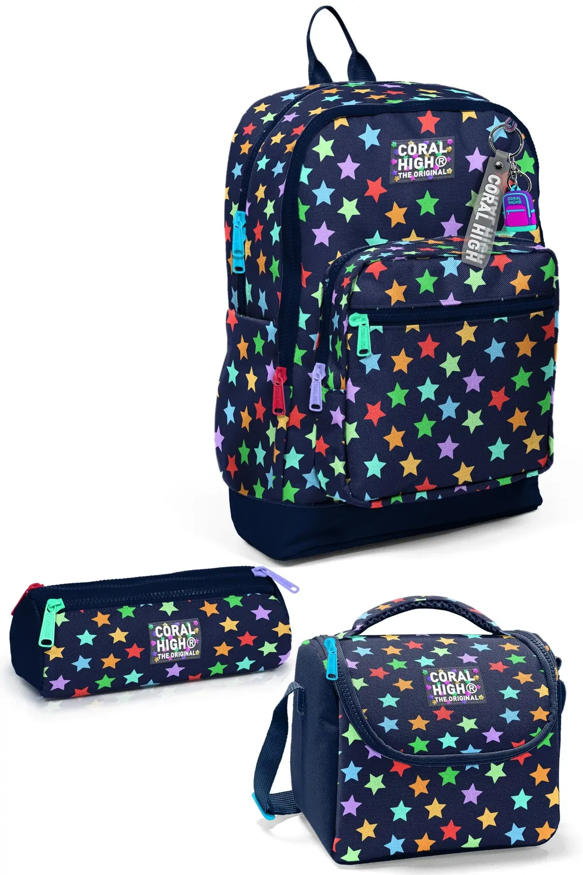 Coral High Kids Lacivert Renkli Yıldız Desenli 3’lü Okul Çanta Seti SET0133209 Adet