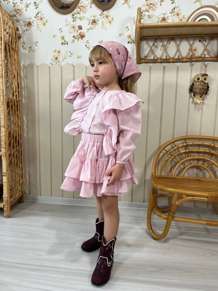 Fırfır Etekli Pembe Takım 7-8 YAŞ
