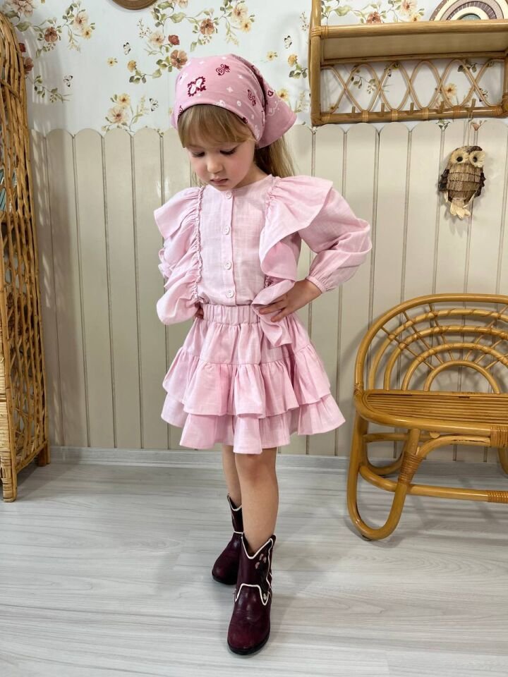 Fırfır Etekli Pembe Takım 7-8 YAŞ