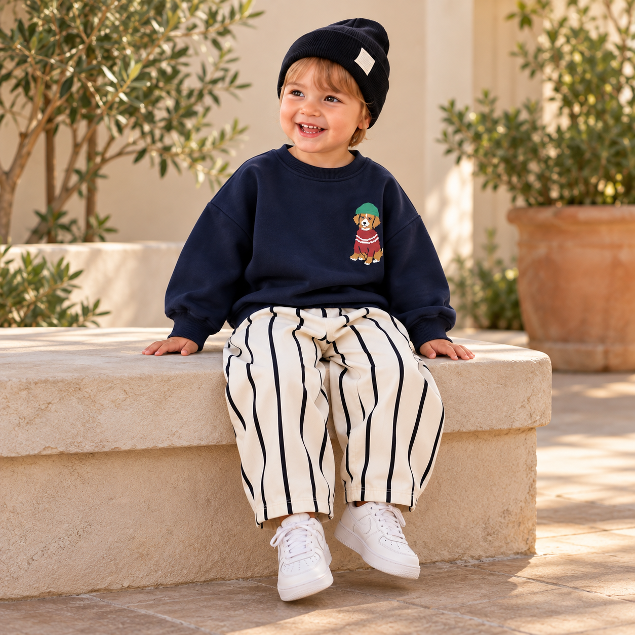 Lacivert Dog Baskılı Gabardin Pantolonlu Takım 9-10 YAŞ