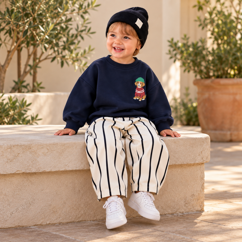 Lacivert Dog Baskılı Gabardin Pantolonlu Takım 9-10 YAŞ