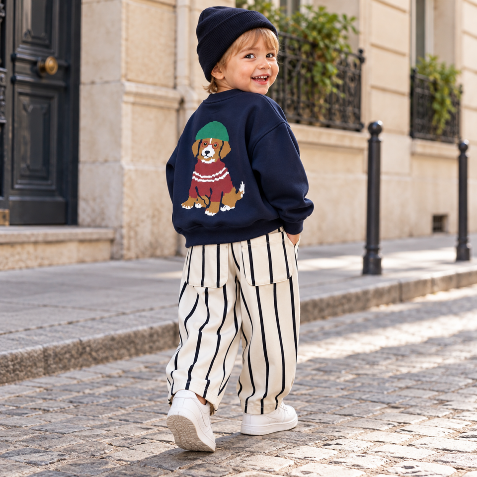 Lacivert Dog Baskılı Gabardin Pantolonlu Takım 9-10 YAŞ