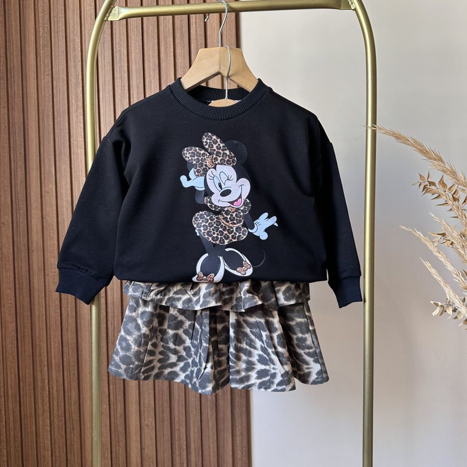 Leopar Etekli Siyah Minnieli Takım 9-10 YAŞ
