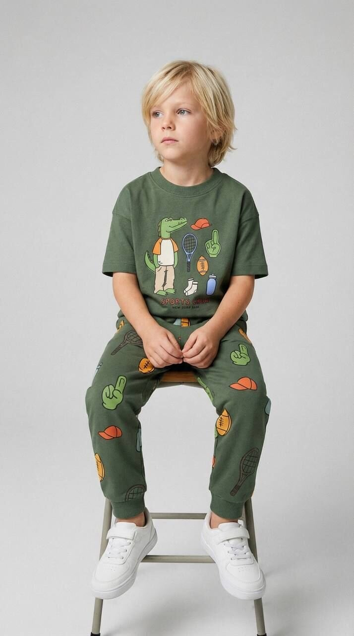 Animal Yeşil Baskılı Takım 5-6 YAŞ