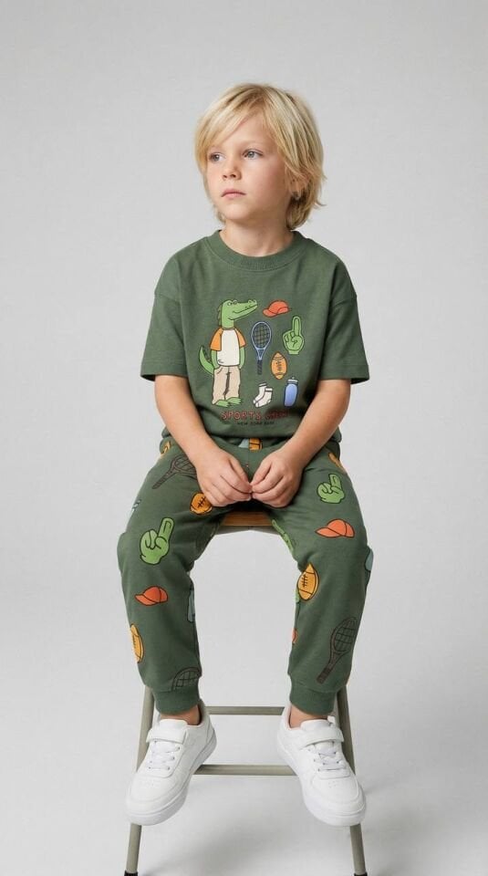 Animal Yeşil Baskılı Takım 5-6 YAŞ