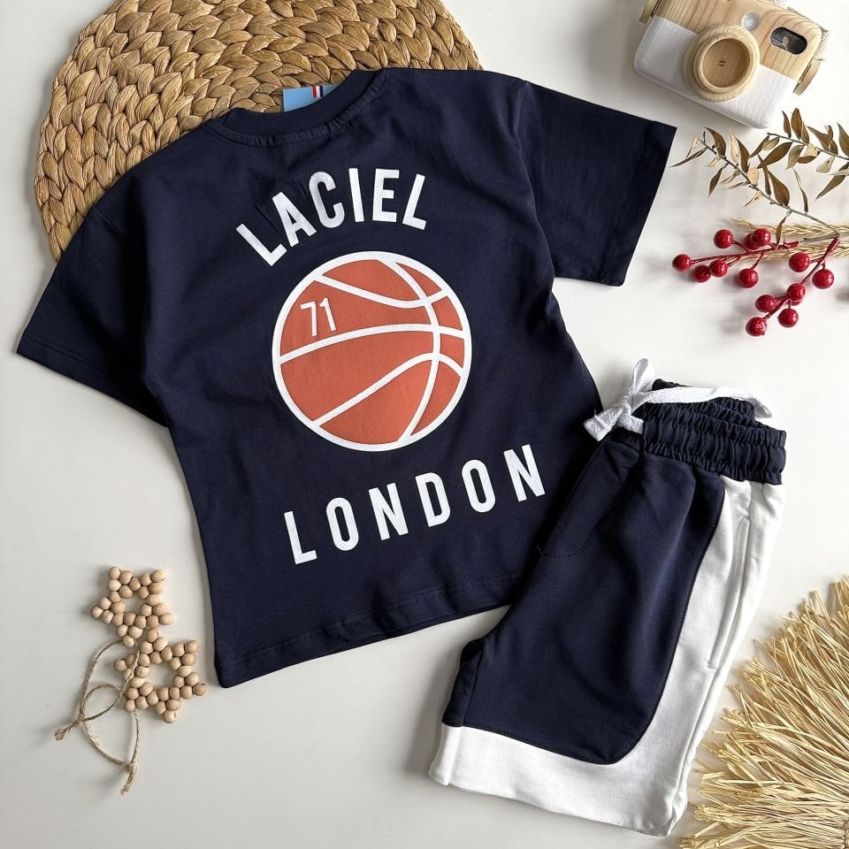 Lacivert London Baskılı Takım
