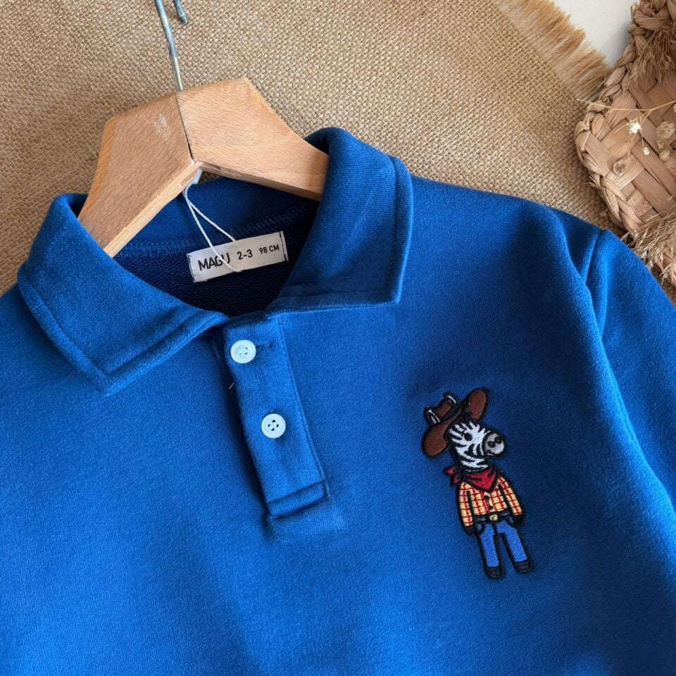 Mavi Polo Yaka Sweatshirt 7-8 YAŞ